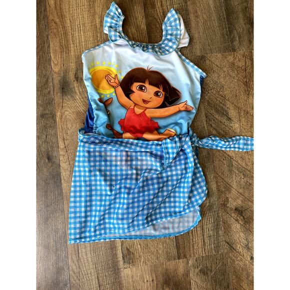 Vintage Dora the Explorer One Piece Swimsuit w/ Cover Up Wrap Girls 5T - Picture 2 of 9